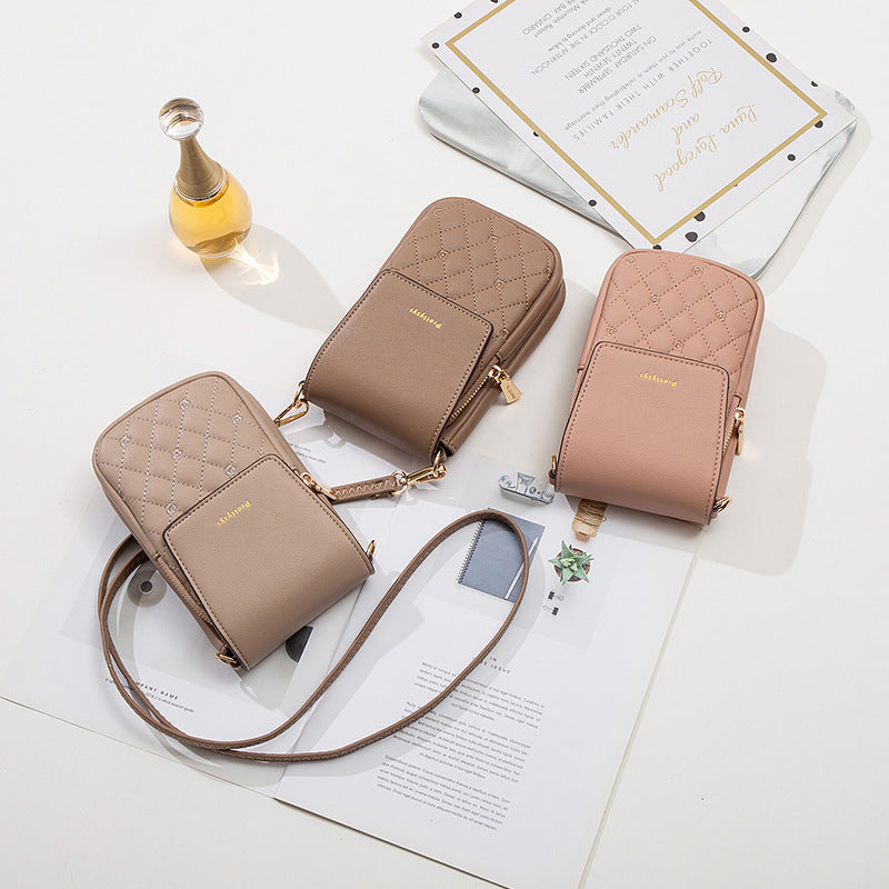 Plaid Sewing Design Mobile Phone Bags For Women Simple Buckle Multifunctional Crossbody Shoulder Bag - Minihomy