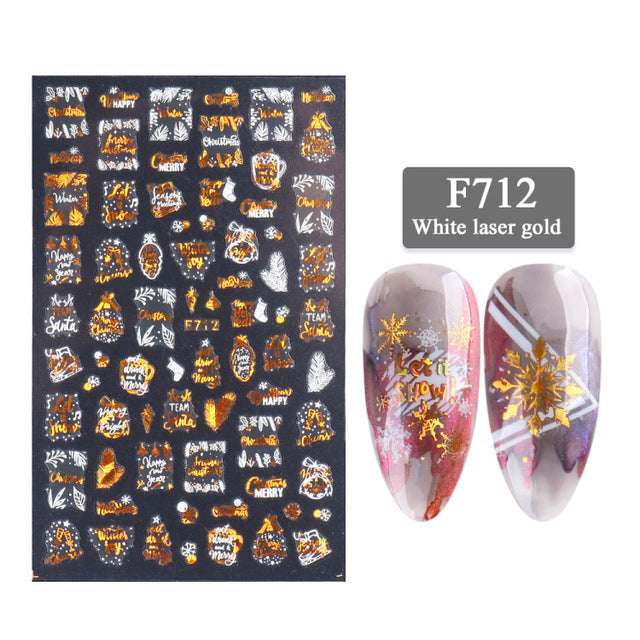 3D Christmas Series Two-color Golden Laser Snowflake Thin Nail Stickers - Minihomy