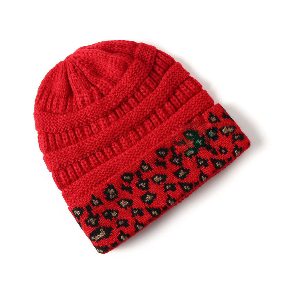 Beanie Women's Warm Leopard Print Knitted Hat Winter - Minihomy