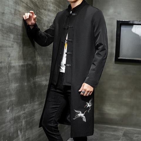 Men's Trendy Mid-length Hanfu Embroidered Trench Tang Suit Casual Coat - Minihomy