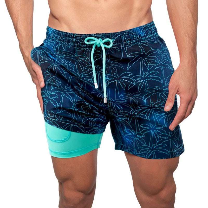 Men's Printed Beach Shorts Sports Double Layer Shorts Summer - Minihomy