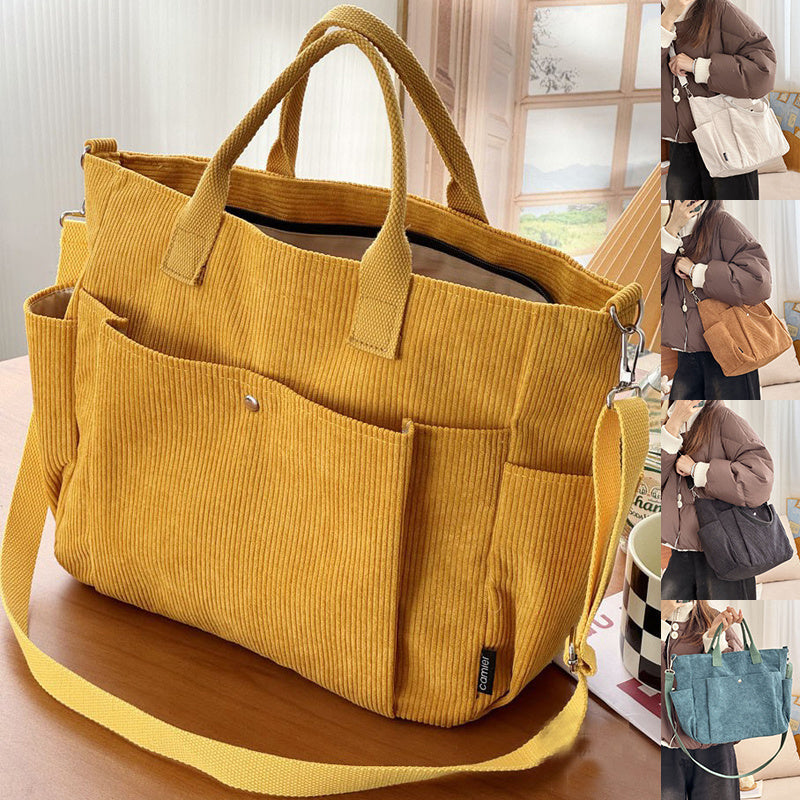 Thick Corduroy Shoulder Bag: Casual Tote for Students & Commuting