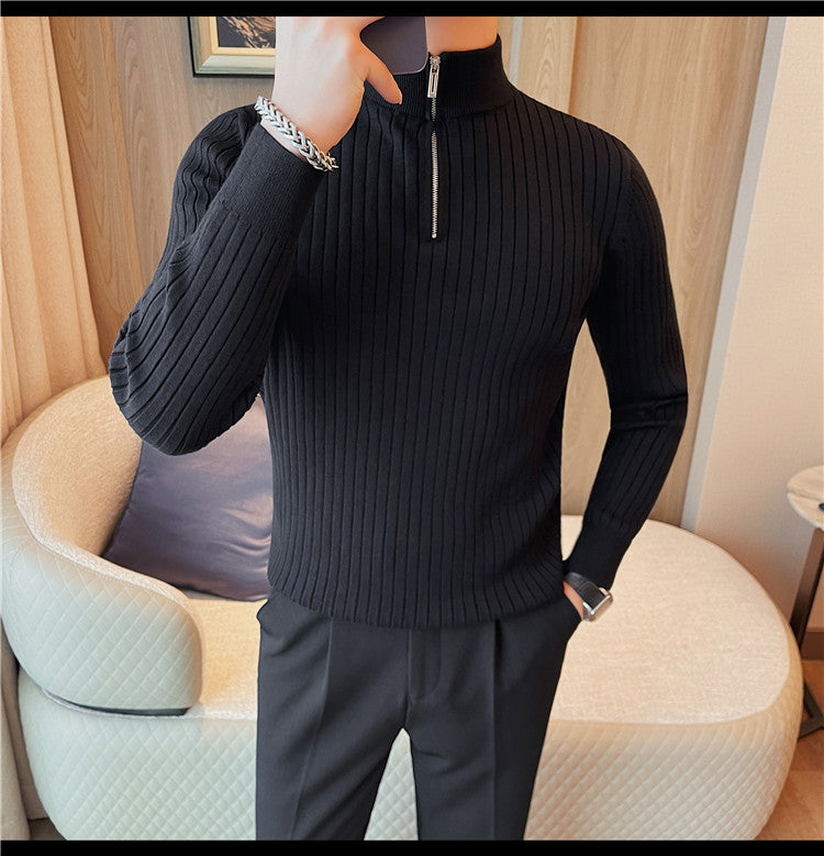 Men's Autumn And Winter Zipper Stand Collar Knitted Sweater: Stay Cozy in Style - Minihomy