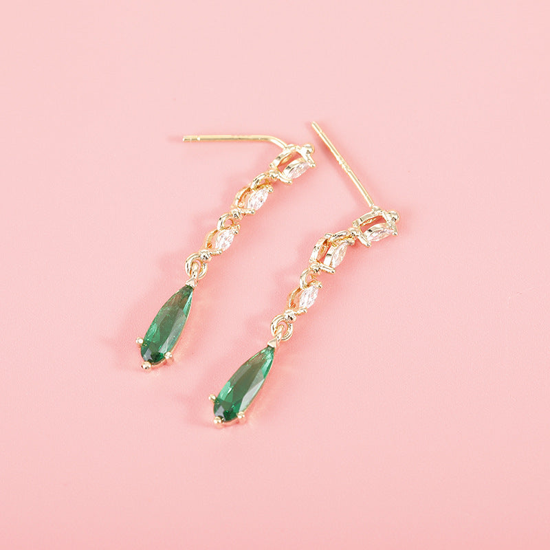 Green Crystal Pearl Stud Temperament Emerald - Minihomy