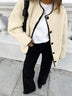 Beige Lambswool Patchwork Round Neck Warm Baggy Coat - Minihomy