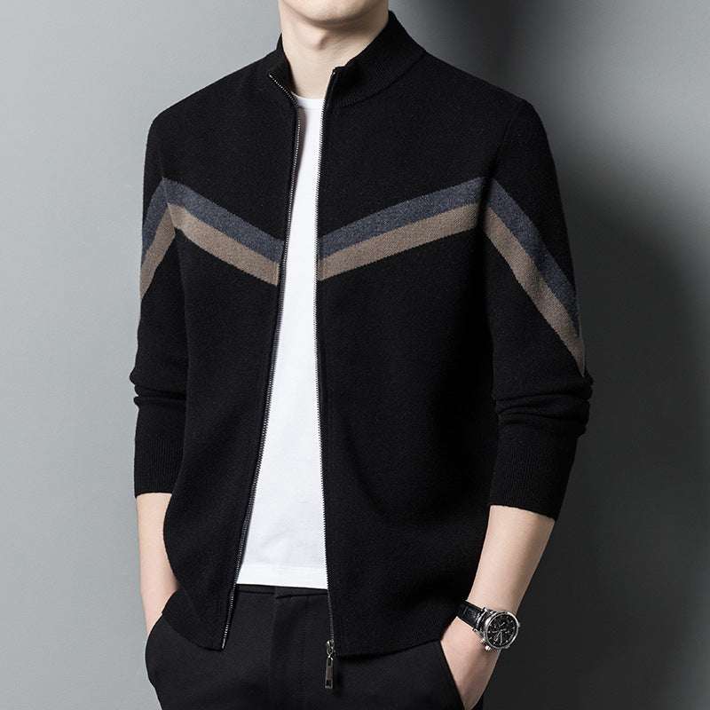 Autumn And Winter Sweater Men's Stand Collar Contrast Color - Minihomy