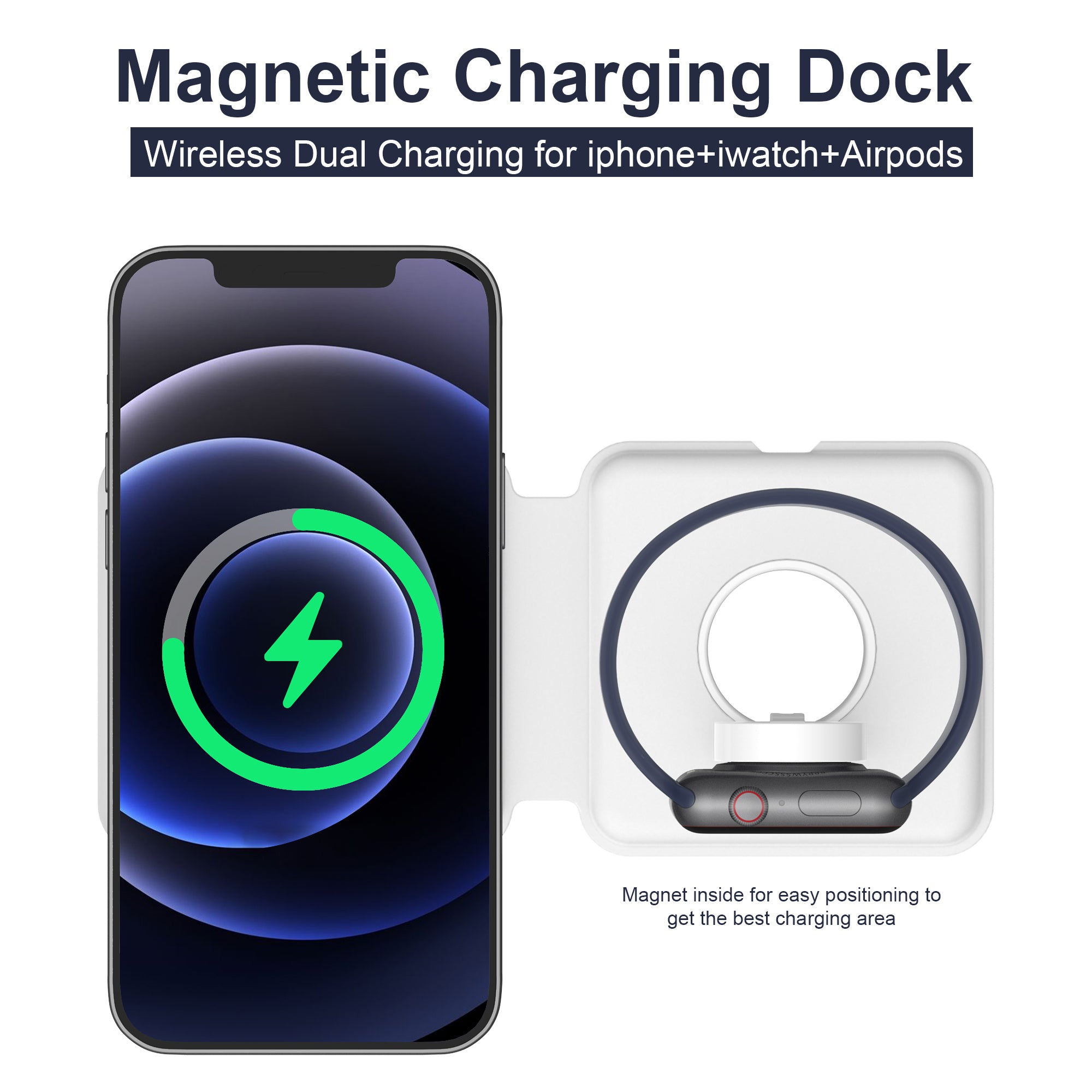 2-in-1 Magnetic Wireless Charger - 15W Fast Charging Pad for iPhone & Android - Minihomy