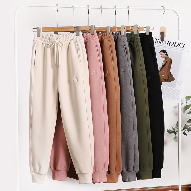 Women's Autumn Winter Ankle-Banded Thick Casual Pants Outdoor