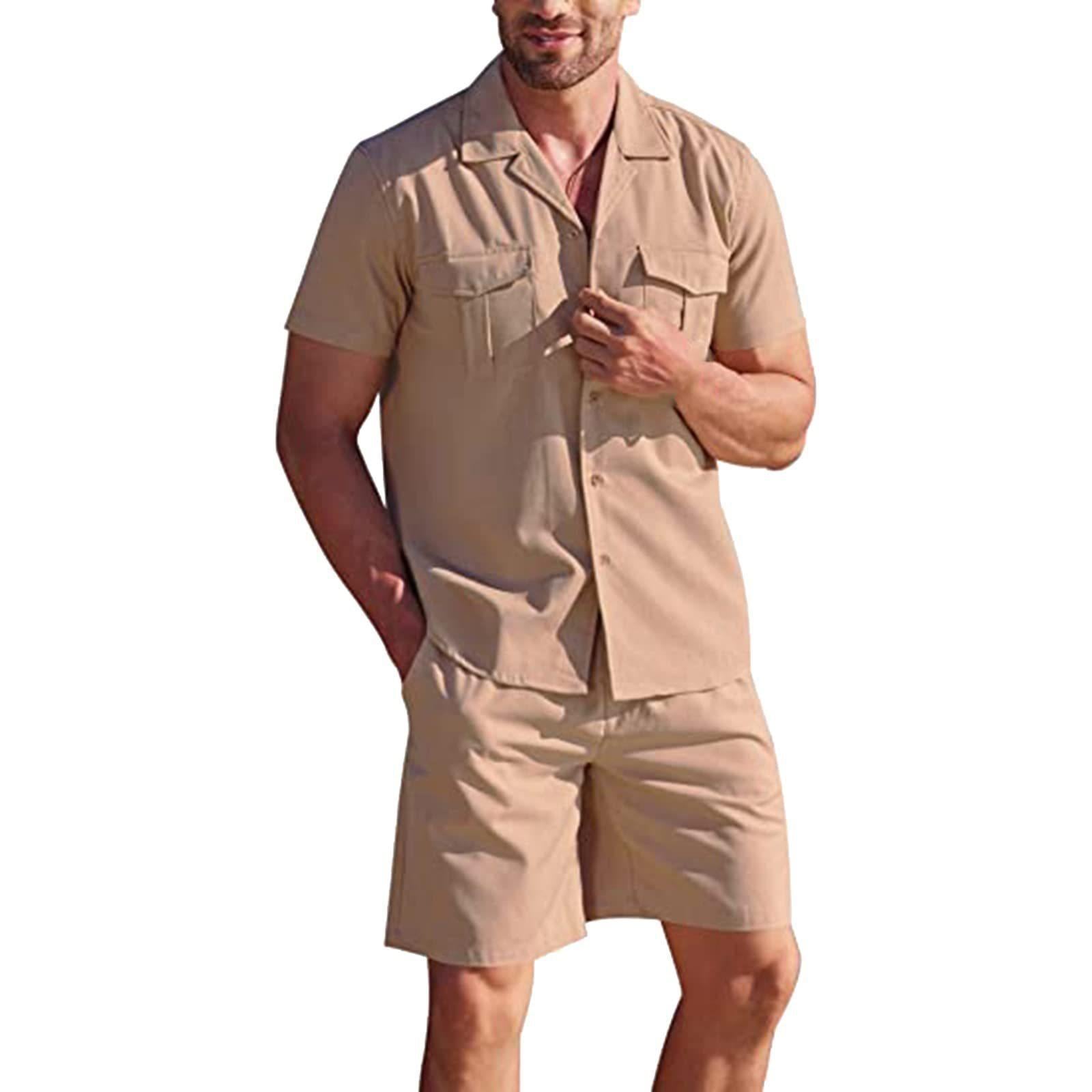 Lapel Collar Short Sleeve Shirt Set With Pockets Loose Casual Shirt And Shorts Summer - Minihomy