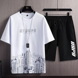 Men's Fashion Printed Short-sleeved T-shirt Shorts Sports Two-piece Set - Minihomy