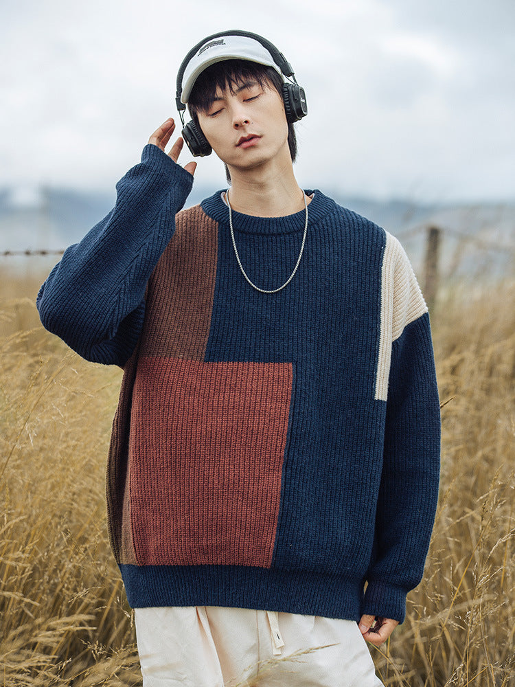 Color Block Stitching Design Knitwear Sweater For Men: Stylish Comfort for Modern Gentlemen - Minihomy