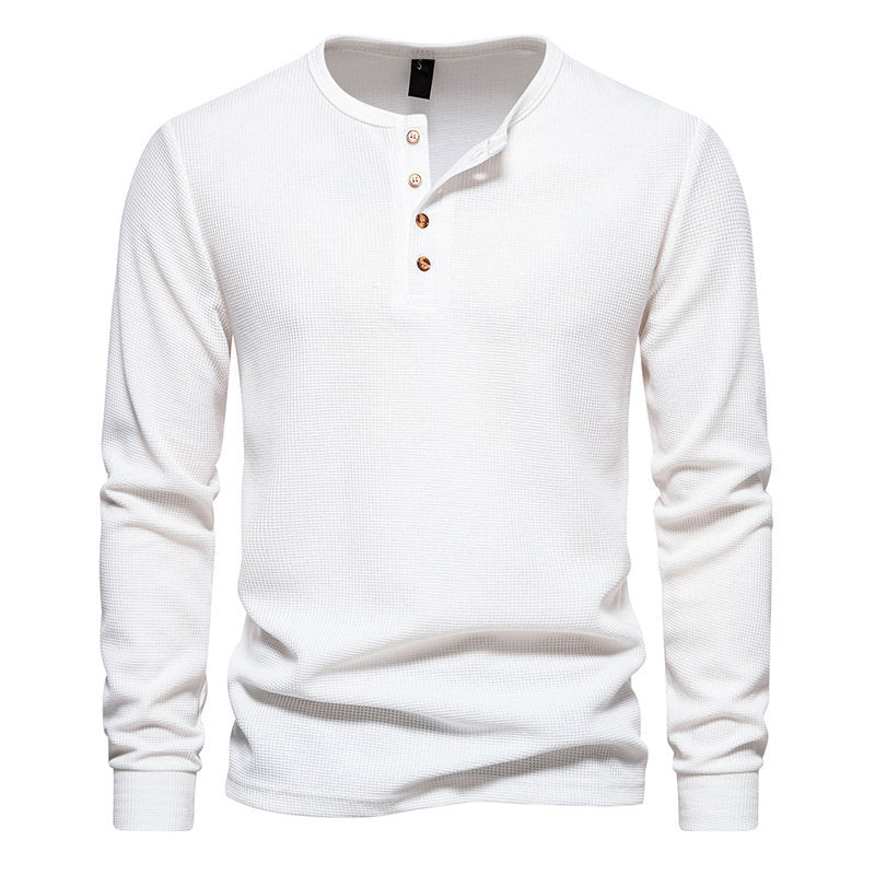 Four-button Waffle Men's Long-sleeved T-shirt - Minihomy