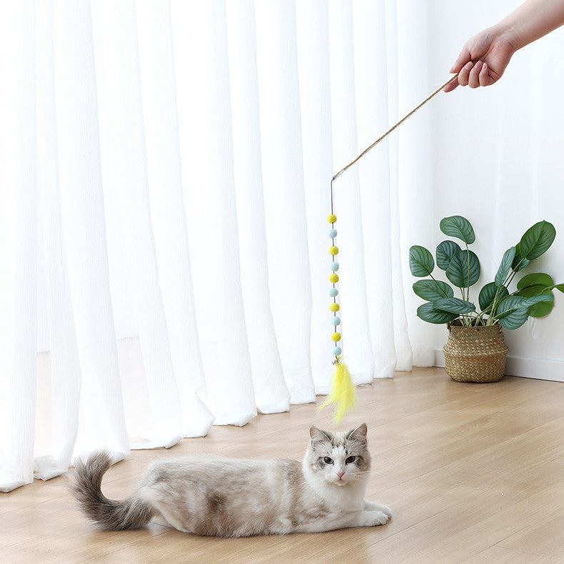 Cat Toys: Colorful Wool Ball, String & Feather Teaser