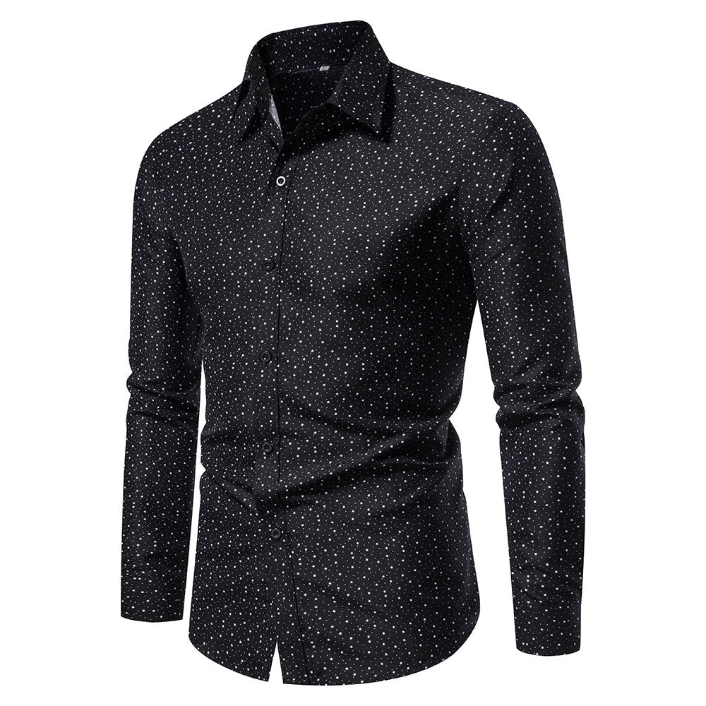 Men's Clothing Print Black Long Sleeve Shirt - Minihomy