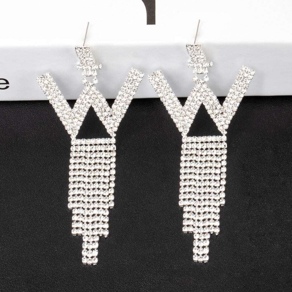 925 Silver Needle Ornaments Rhinestone Letter B Earrings Banquet Tassel Ear - Minihomy