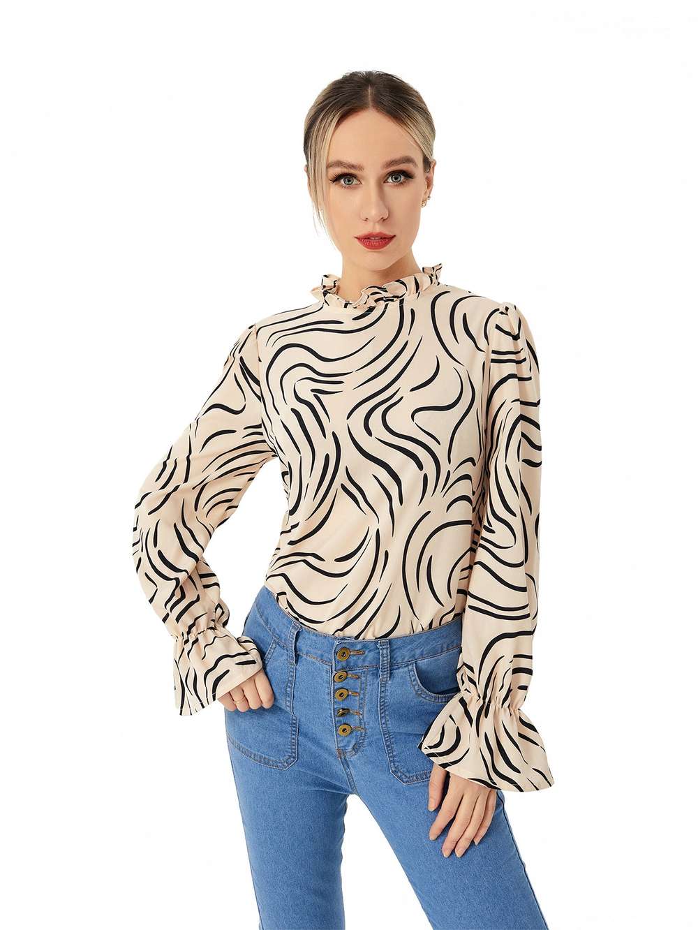 Ladies Graphic Casual Balloon Sleeve Shirt - Minihomy