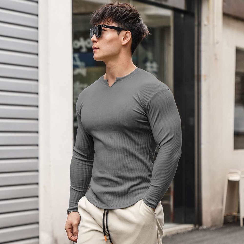 Autumn Men's Long-sleeved V-neck T-shirt - Minihomy