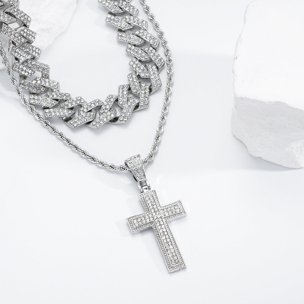 Full Diamond Cross Pendant Cuban Link Chain - Minihomy