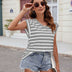 Fashion Stripe Print V-neck Short-sleeved T-Shirt Summer Loose Tank Top Womens Clothing - Minihomy