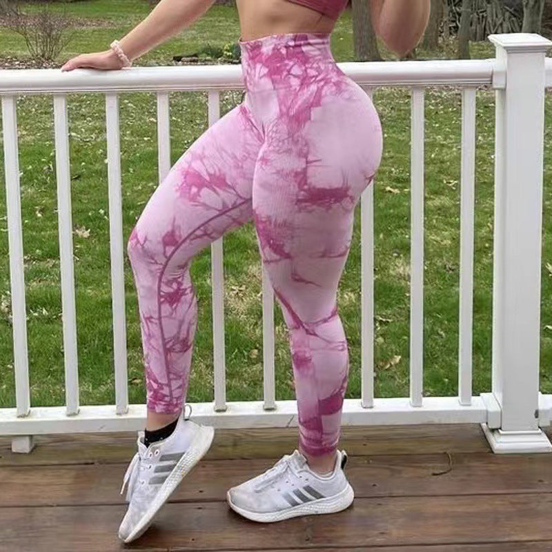 Tie Dye Tayt Kadın Fitness Yoga Pantolonu Dikişsiz Push Up Antrenman Taytı