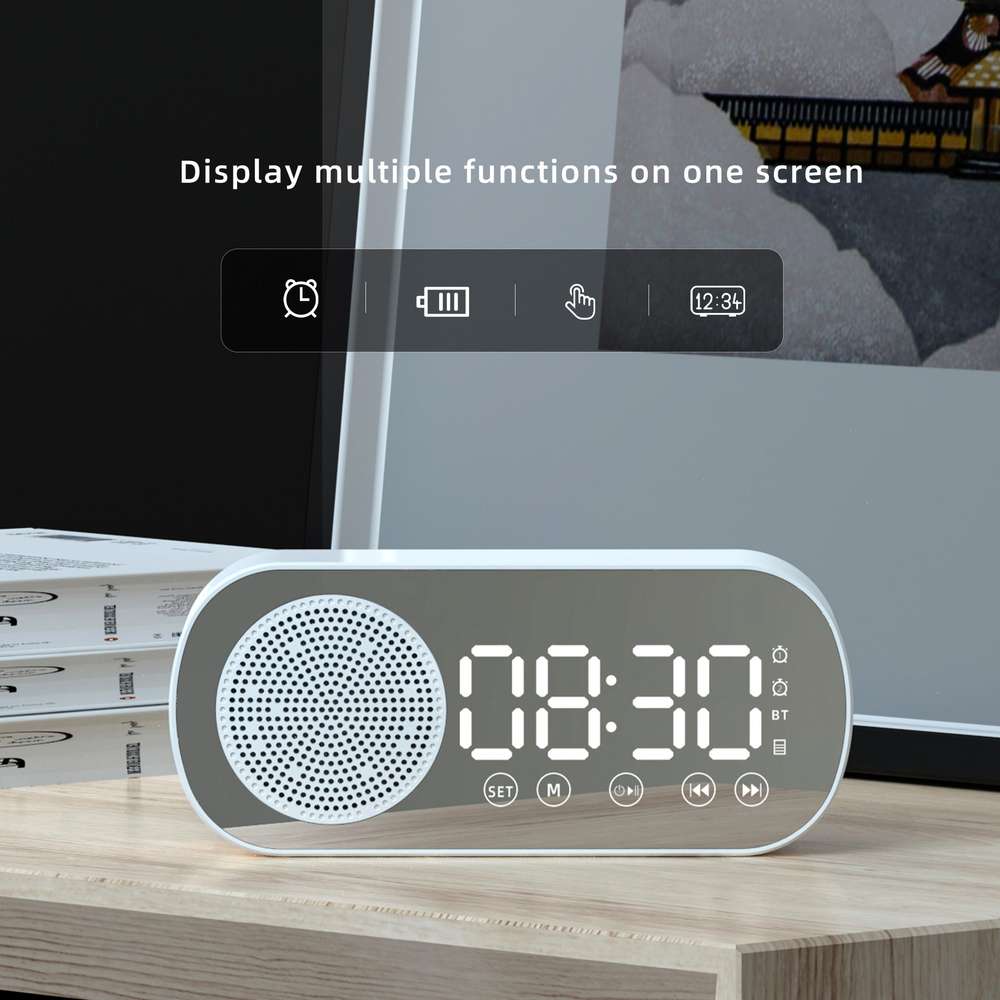 BT Music Alarm Clock Mirror with FM Radio and Phone Stand - Minihomy