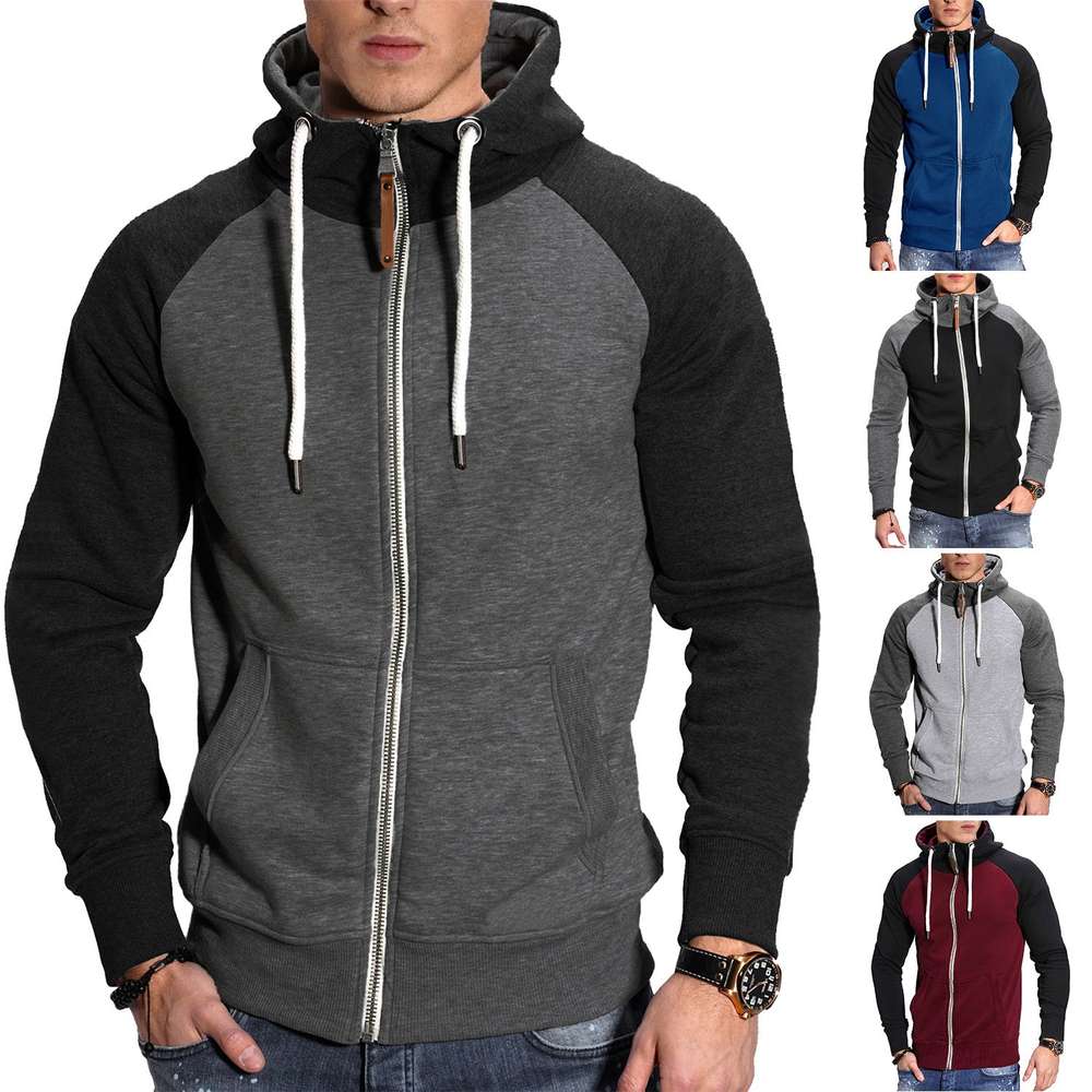 Men's Sports Fleece Cardigan Multicolor Hoodie - Minihomy