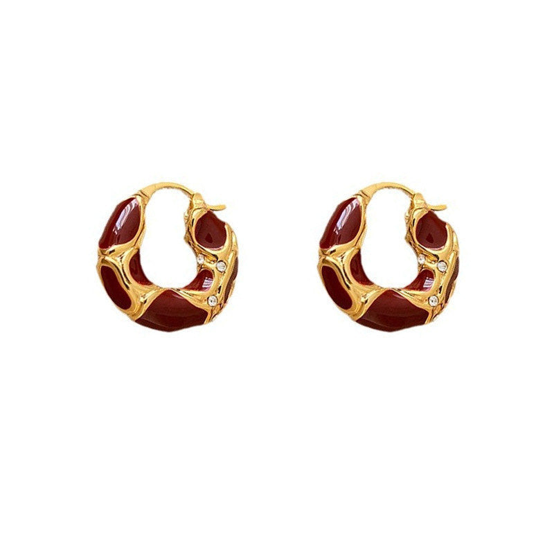 Gold Plated Enamel Hoop Earrings for Women - Trendy Statement Earring Jewelry Gifts - Minihomy