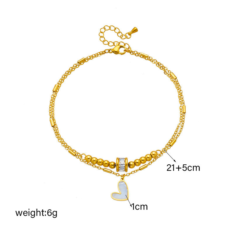 Boho Ankle Chain for Women - Double Layer Heart Charm Tassel Leg Chain Bracelet - Minihomy