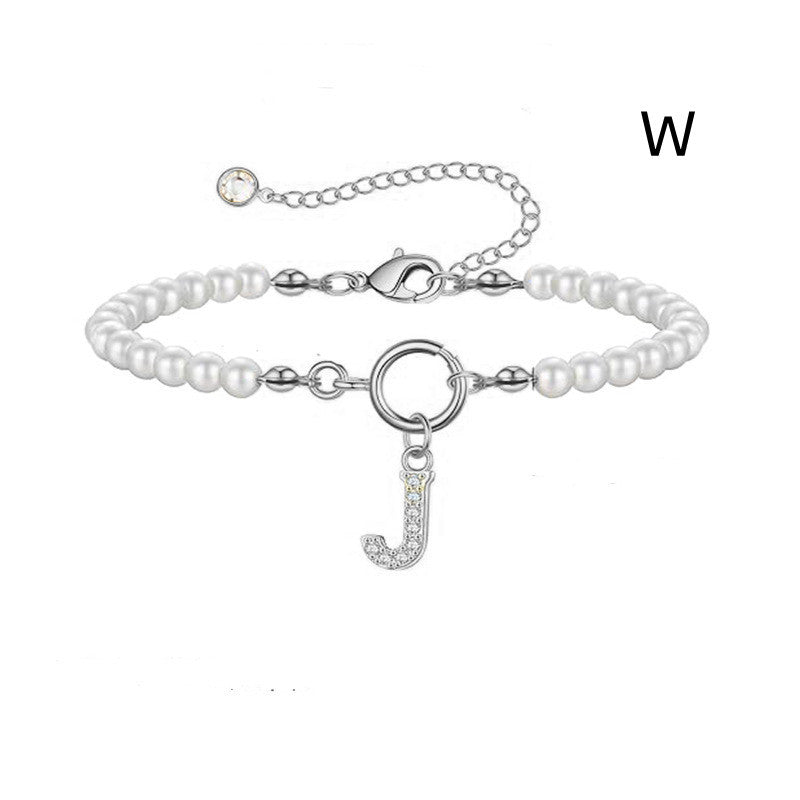 Personalized Initial Bracelet with Pearl Charm - A-Z Letter Toggle Clasp Jewelry Gift for Women - Minihomy