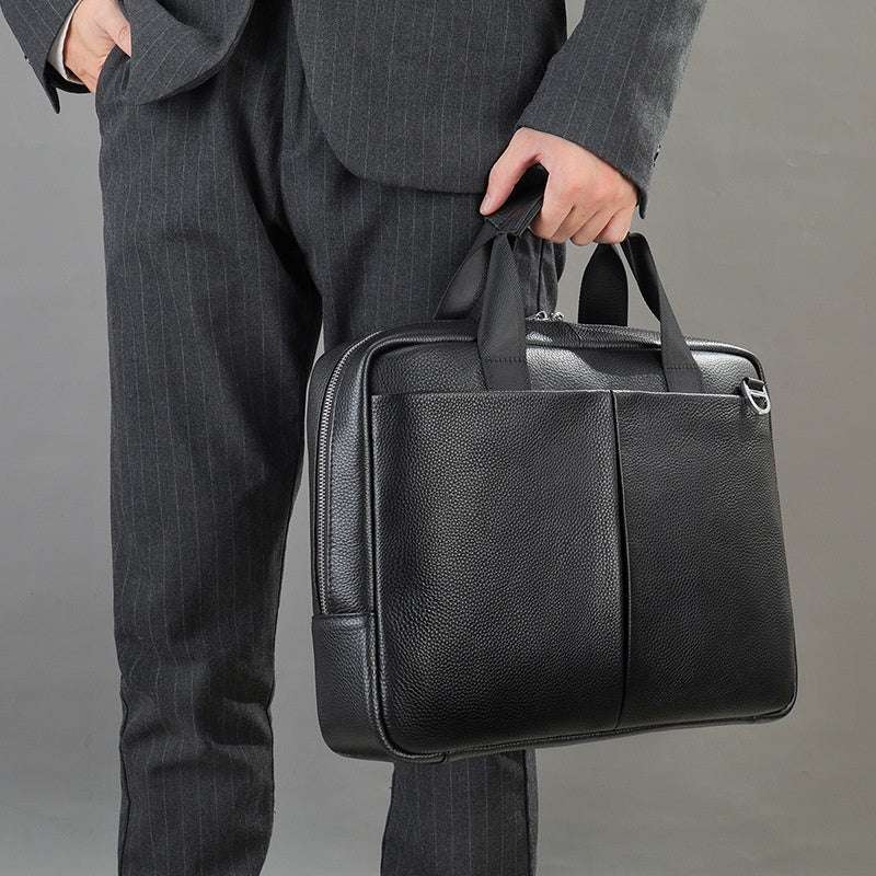 Large Leather Briefcase for Men - Horizontal Cowhide Computer Bag - Minihomy