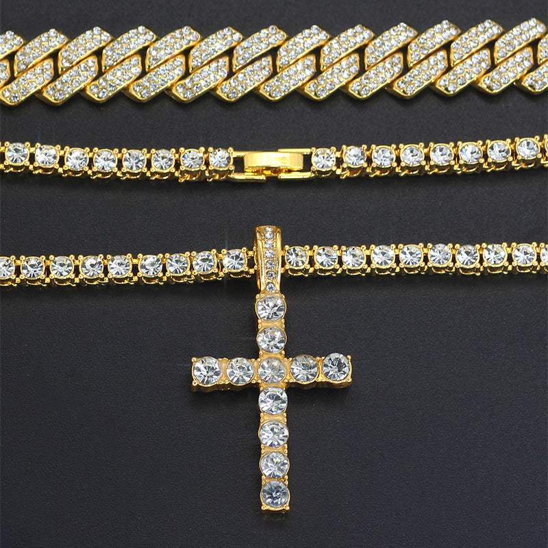 Cross 4.0mm Diamond Studded Single Row Necklace - Minihomy