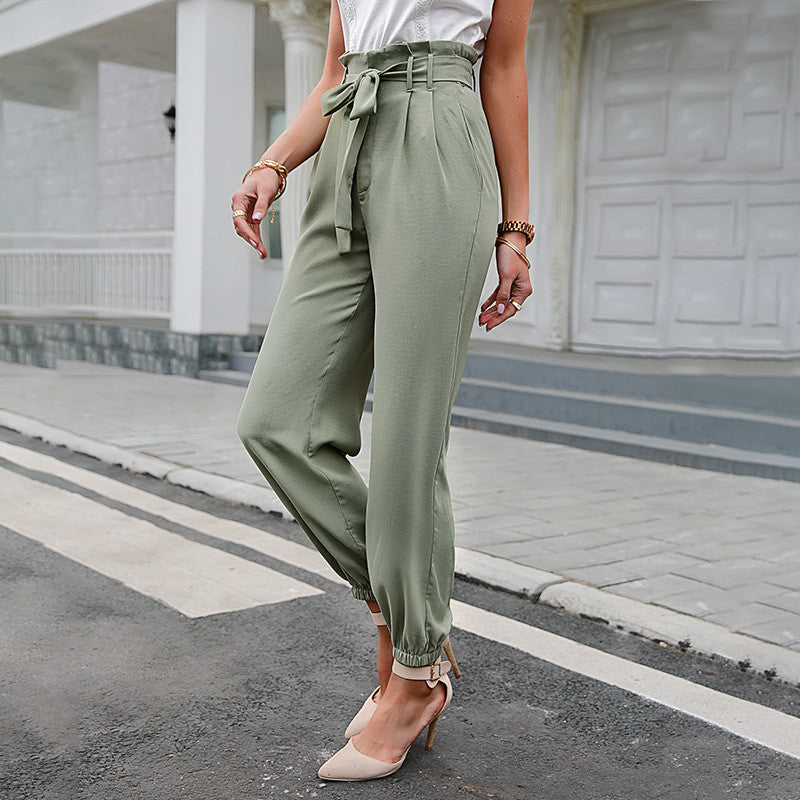 Women's High Waist Pocket Trousers All-Match Casual Feet Pants