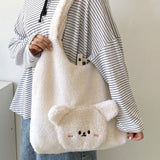 Personalized 3D Cartoon Bear Lamb Wool Shoulder Bag for Women - Minihomy