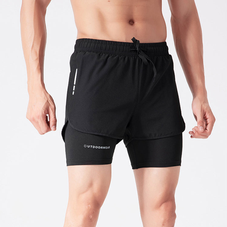 Men's Drawstring Sports Shorts Double Layer Quick Dry High Elasticity Activewear Pants - Minihomy