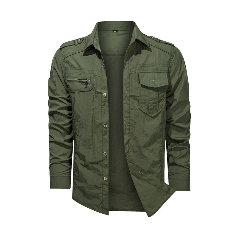 Men Shirt Outwear Military Thin Long Sleeve Shirts Quick-dry Solid Casual Fit Men Shirt - Minihomy