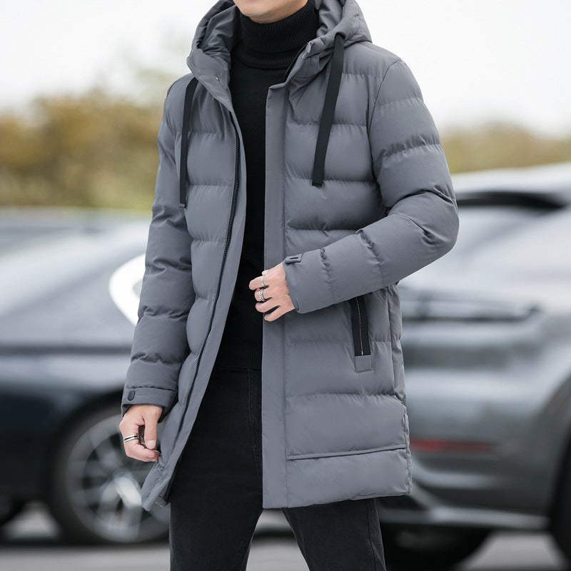 Long Hooded Jacket Men Winter Warm Windproof Coat - Solid Color Outdoor Clothes - Minihomy