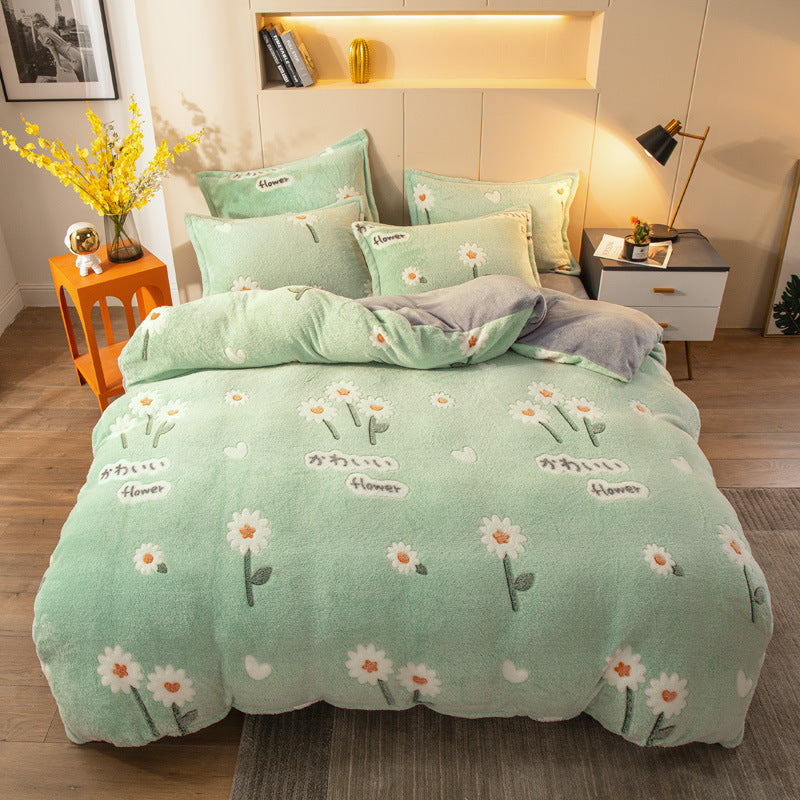 Four-piece Bedding With Velvet Sheets To Keep Warm Milk Velvet - Minihomy