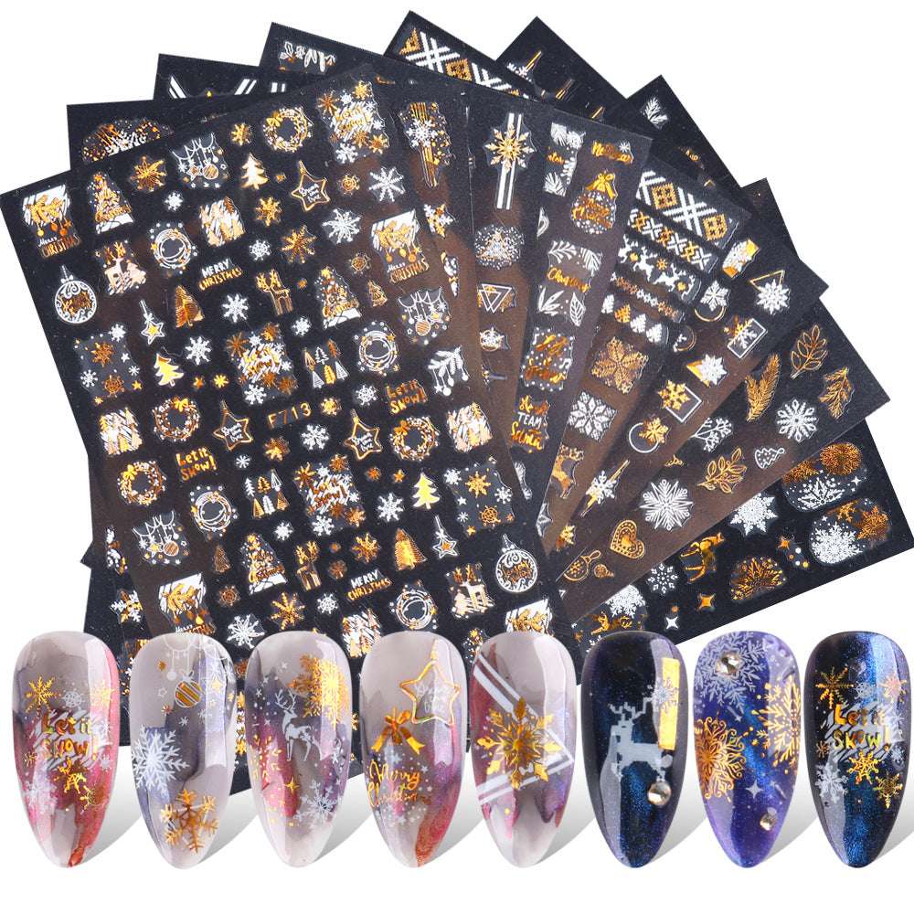 3D Christmas Series Two-color Golden Laser Snowflake Thin Nail Stickers - Minihomy