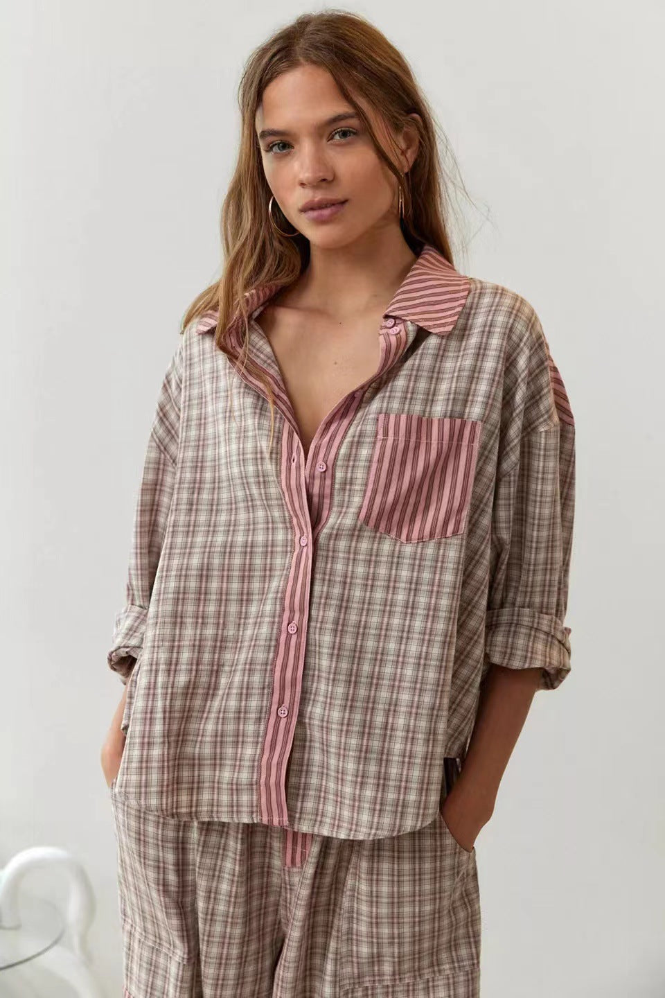 Autumn Women's Clothing Casual Homewear Plaid Shirt Outfit: Effortlessly Stylish and Comfortable - Minihomy