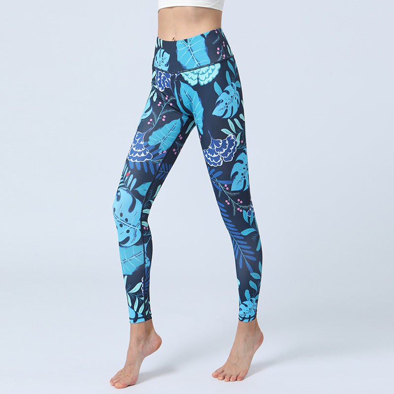 Leaves Printed Yoga Pants Women's High Waist Hip Lifting Leggings - Minihomy