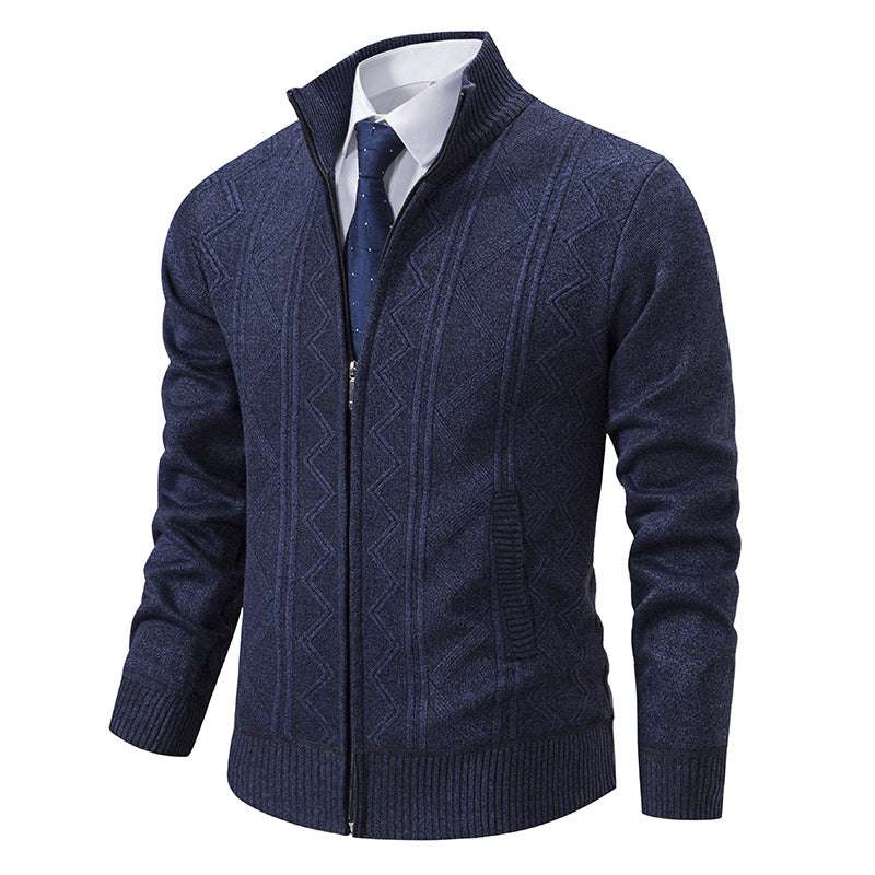 Fall Winter Men Woolen Sweater Men's Cardigan Coat Stand Collar - Minihomy