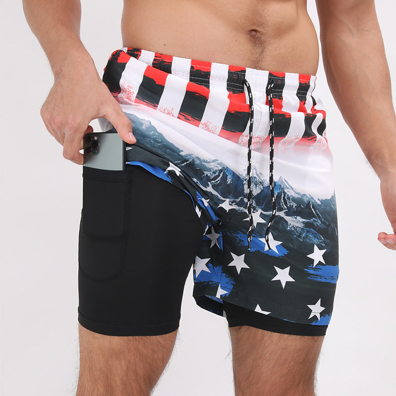 Gradient Printed Beach Shorts - Double Layer Casual Sport Shorts - Minihomy