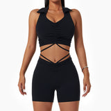 Women's Gym Drawstring Lapel Sports Fitness Clothes