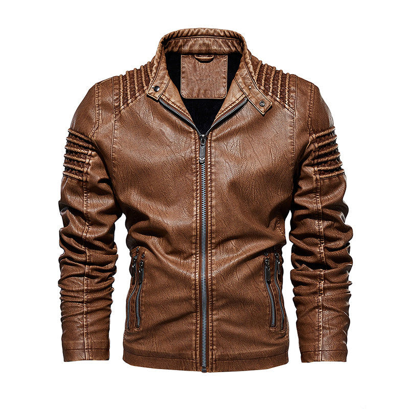 Men Leather Jacket Winter And Autumn Motorcycle PU Warm Fashion Coat - Minihomy