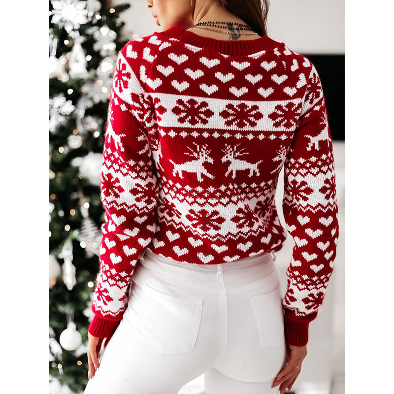 Christmas Elk Long Sleeve Knitted Sweater - Minihomy