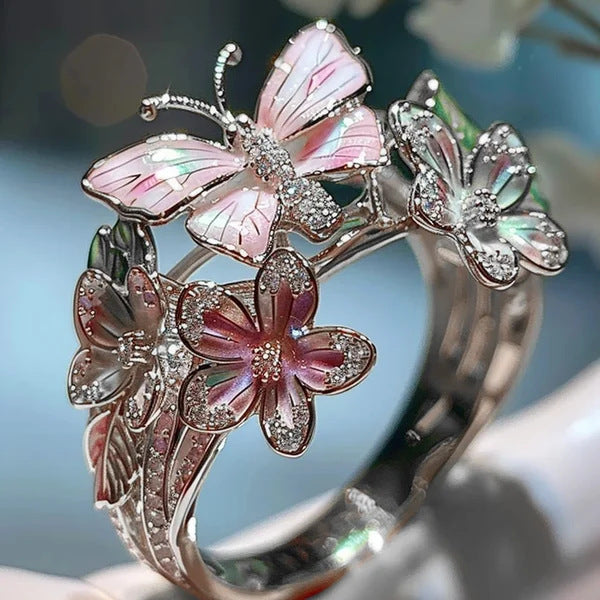 Gold Plated Butterfly Flower Crystal Ring for Women - Elegant Aesthetic Jewelry - Minihomy