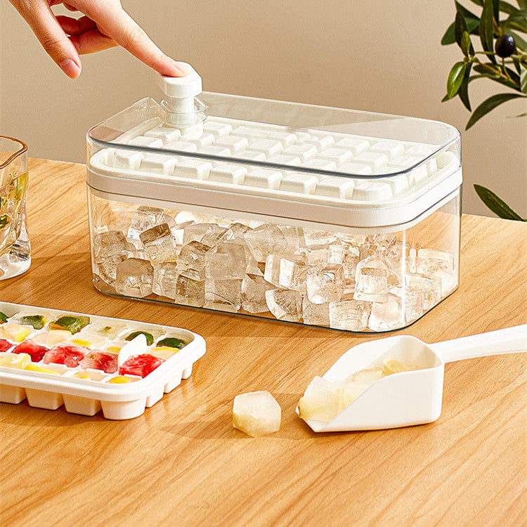 One-Button Press Type Ice Mold Box - Ice Cube Maker with Storage Box and Lid - Minihomy