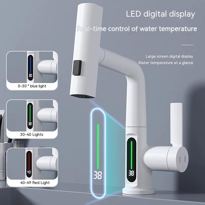 Intelligent Digital Display Faucet - 3-in-1 Swiveling Waterfall Kitchen Tap with LED Temperature Display - Minihomy