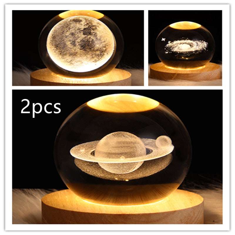 LED Night Light Galaxy Crystal Ball Table Lamp - 3D Planet Moon Lamp for Bedroom Home Decor - Minihomy