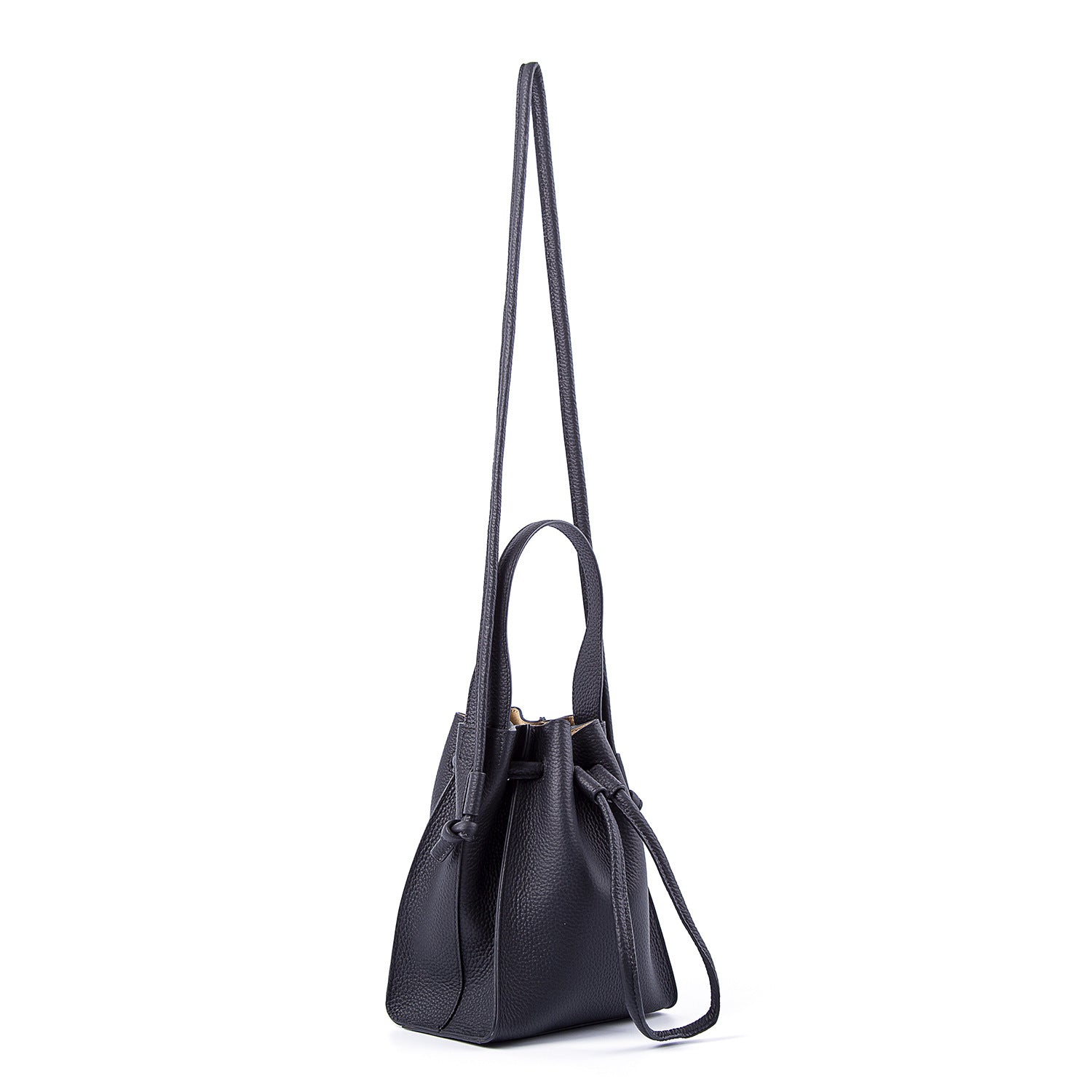 Half-Handmade Bucket Bag - First Layer Soft Cowhide Drawstring Shoulder Bag - Minihomy